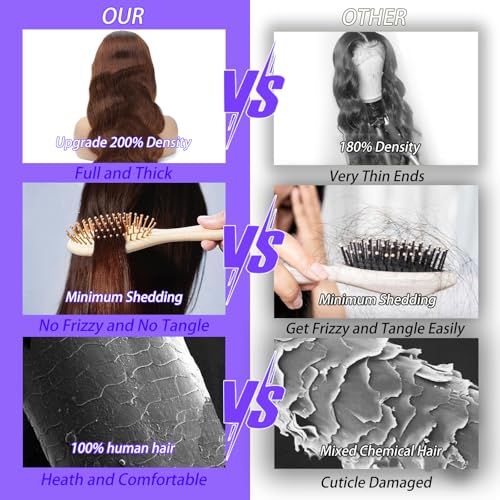 A8 Chocolate Brown Human Hair Wig 200 Density 13X6 Body Wave Lace Front Wigs Human Hair HD Frontal Wigs Pre Plucked Glueless Brown Lace Front Wig for Women 26 Inch
