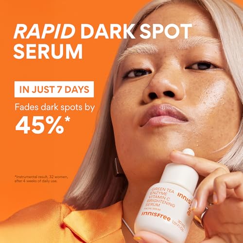 Innisfree Green Tea Enzyme Vitamin C Serum for Brightening Dark Spot Correction, Korean Face Serum for Radiant Glow