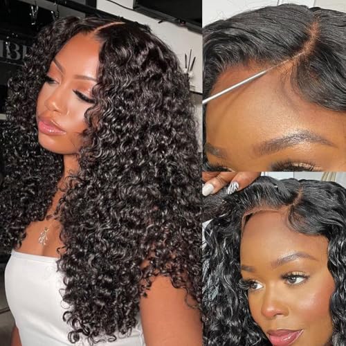 Deep Wave Lace Front Wigs Human Hair 200 Density 24 Inch Curly Human Hair Wig for Black Women 6x5 HD Lace Bye Bye Knots Glueless Frontal Wigs Pre Plucked