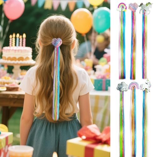 6-Pack 16-Inch Glitter Tinsel Hair Extensions ?Silver Clip-In Strands ? Sparkly Hair Accessories for Girls & Women ? Easy to Wear for Parties, Festivals & Daily Fun