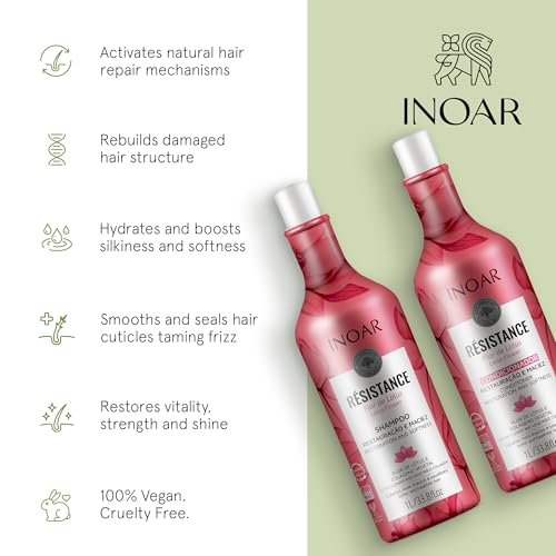 Inoar R?sistance Flor de Lotus Shampoo & Conditioner Kit with Lotus Flower Extract & Plant-Based Collagen for Hair Strengthening & Shine, 33.8 fl.oz Each