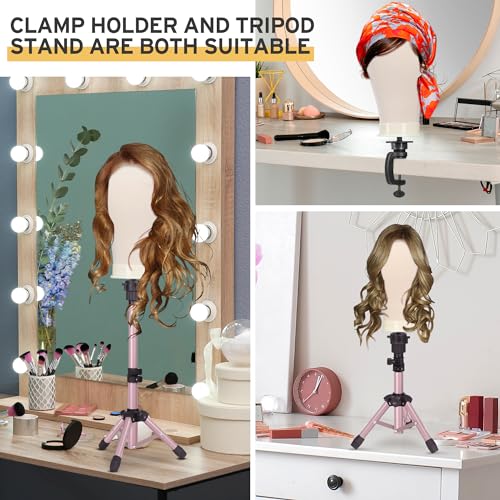 Klvied Wig Mannequin Stand with Head for Desktop,Rose Golden