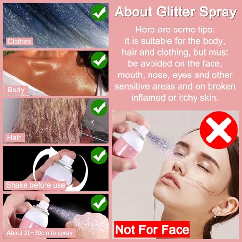 Boko Body Glitter Spray, 120ML Holographic Silver Shiny Glitter Spray for Body Hair Clothes, Quick-Drying and Long-Lasting Body Shiny Glitter Hairspray for Festival Party Concert Rave Accessories
