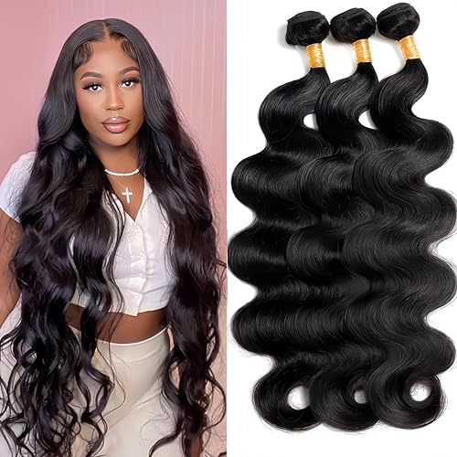 Human Hair Bundles 26 26 26 Inch Body Wave 3 Bundles Human Hair 12A Grade 100% Unprocessed Brazilian Virgin Hair Bundles Human Hair Extensions for Women Natural Black Color
