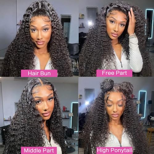 abbildung 24 Inch13x6 Deep Wave Lace Front Wigs Human Hair HD 13x6 Lace Front Wigs Human Hair 200% Density Deep Curly Human Hair Wigs Pre Plcked Deep Wave Frontal Wigs Natural Black wig