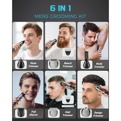Brightup Beard Trimmer for Men - Electric Razor & Shaver, Cordless Hair Clippers Trimmers Set, IPX7 Waterproof Mens Grooming Kit for Shaving Face, Mustache, Body, Ear, Nose Hair Trimmer, Gifts for Men