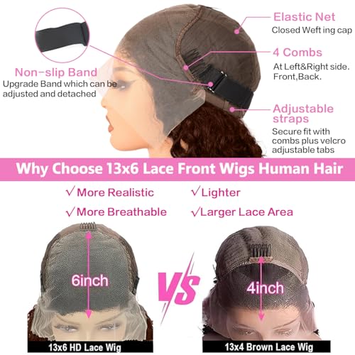 30Inch Chocolate Brown Lace Front Wig Human Hair 200 Density 13x6 HD Deep Wave Lace Front Wigs Human Hair Colored Deep Curly Lace Frontal Wigs Glueless Wig Brown Wig Wigs for Women