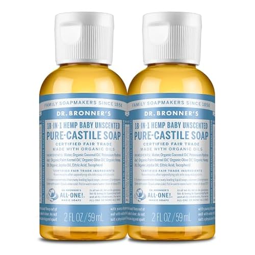 Dr. Bronner's - Pure-Castile Liquid Soap (Baby Unscented, 2 ounce, 2-Pack) - Made with Organic Oils, 18-in-1 Uses: Face, Body, Hair, Laundry, Pets and Dishes, Concentrated, Vegan, Non-GMO