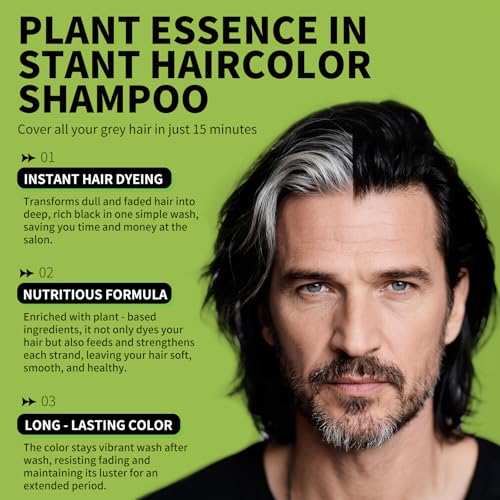 gowwim Black Hair Dye Shampoo, Natural Plant-Based Semi Permanent Hair Color Shampoo for Instant Grey Coverage Touch up for Women & Men Long-Lasting 500ml