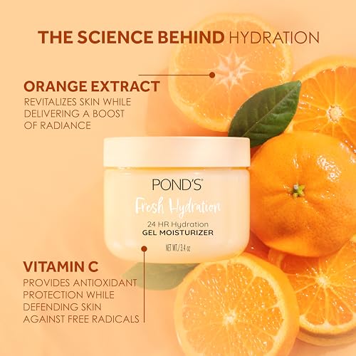 POND'S Orange Extract & Vitamin C Gel Face Moisturizer For Renewed and Luminous Skin, 3.4 oz