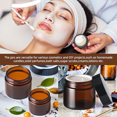 50Pcs(25¡¿4oz + 25¡¿2oz)Amber Glass Jars with Glossy Black & White Inner Lid Liners Airtight Small Glass Containers for Spices Candles Ointments DIY Crafts Travel Toiletries (4oz & 2oz Bundle)