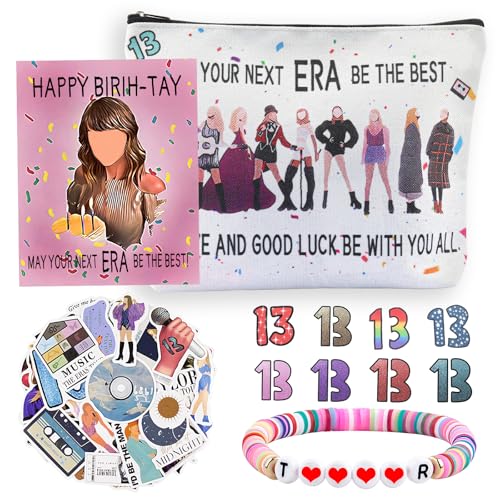 Singers Merch Makeup Bag, Music Loves Gifts Set Including 1 Makeup Bag, 1 Bracelets 1 Card 50Pcs Stickers, 8 Temporary Tattoos, Best Gifts for Girls Women and Music Fans