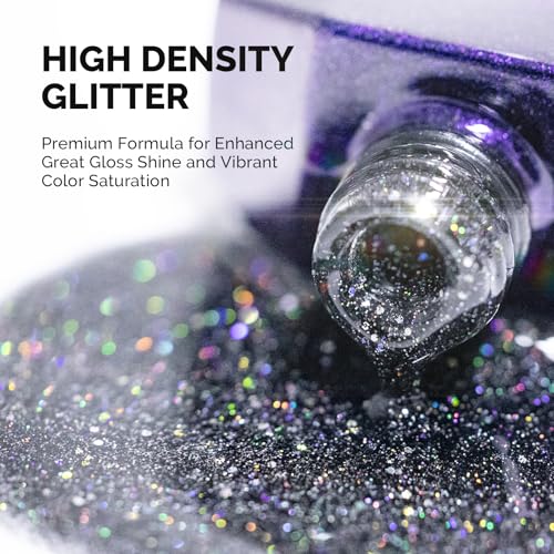 MelodySusie Galaliver Glitter Gel Nail Polish, 15ML Sparkly Shimmer Gel Polish Soak Off UV LED Cured Long Lasting Gift for Women DIY Nail Design Nail Art Manicure Colorful Black X10