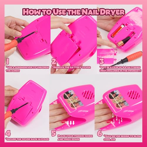 Townley Girl Barbie 8 Piece Nail Polish Set with Nail Dryer for Kids, Peel-Off Water-Based, Safe for Kids, Batteries Not Included, Ages 3 and Up