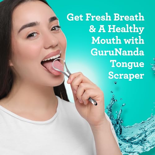 GuruNanda Tongue Scraper for Adults (2 Pack) with Travel Case, 420 Medical-Grade 100% Stainless Steel Tongue Cleaner, Aids in Fresh Breath & Oral Care