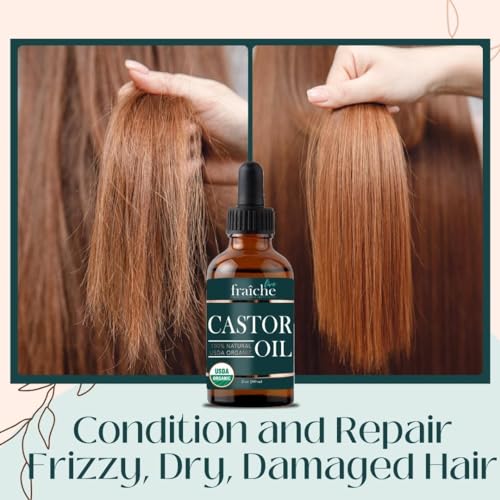 Live Fraiche Organic Castor Oil Lash Serum for Hair Growth, 100% Pure Eyebrow Eyelash Growth Serum, Cold Pressed Hexane Free (2oz Glass Bottle + FILLED Mascara Tube)