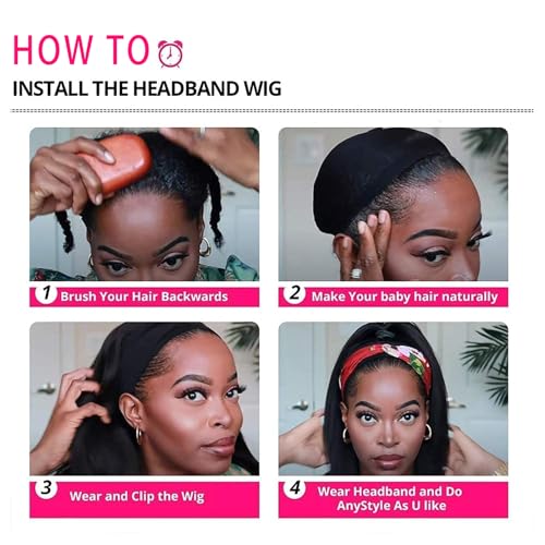 Headband Wig Straight Human Hair Wigs 28 inch None Lace Front Wigs Machine Made Virgin Headband Human Hair Wigs for Black Women Straight Human Hair Natural Color