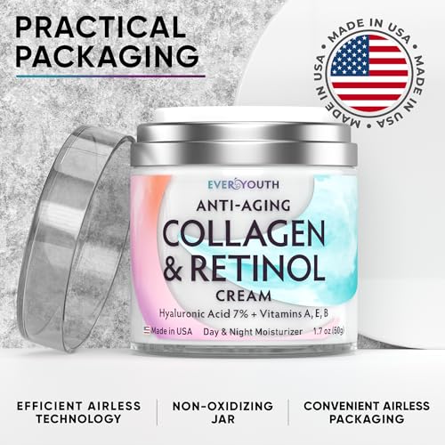 Collagen Cream for Face, Neck & D?collet?, Anti Aging Facial Moisturizer for Women with Hyaluronic Acid, Vitamin E, Made in USA, Anti Wrinkle Face Cream, Neck Creams for Tightening and Firming, 1.7oz