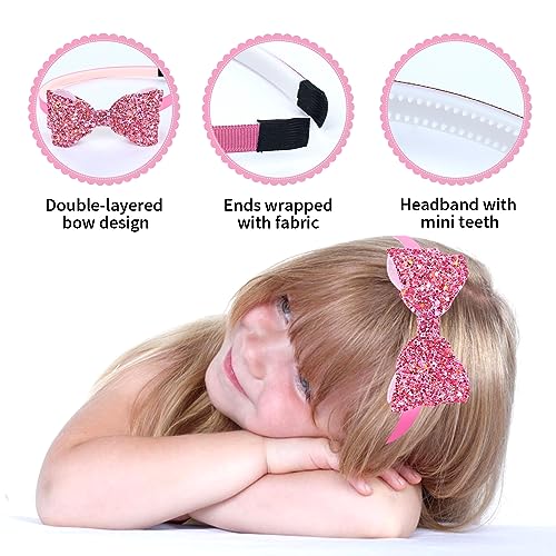 Cinaci 10 Pieces Sparkling Sequin Bow Plastic Headbands with Teeth Hair Bands Hairbow Accessories for Toddlers Kids Teens Girls