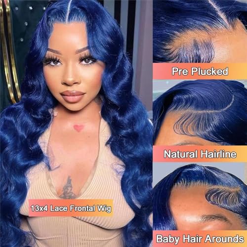 Body Wave Blue Lace Front Wigs Human Hair 30 Inch 13X4 HD Royal Blue Lace Frontal Wig Wear and Go Glueless Dark Blue Wig Human Hair Pre Plucked with Baby Hair Navy Blue Colored Wigs For Black Women