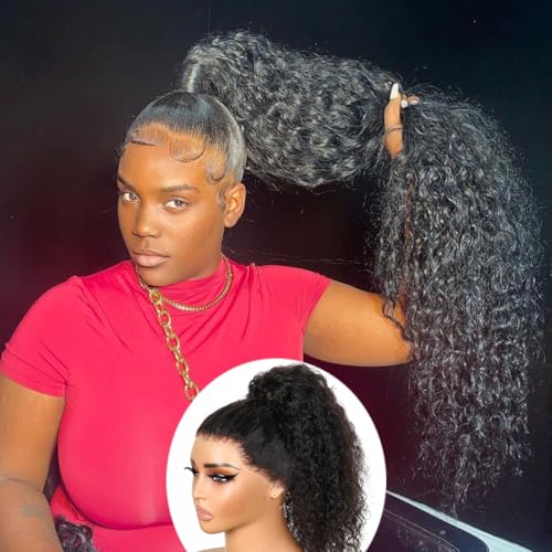 Healthair Hidden Strap 360 Full Lace Front Wigs Human Hair Invisible Strap Pre Plucked Bleached Konts Pre Cut Lace Deep WaveHD Lace Frontal Wig with Drawstring 360 Glueless Wigs(24inch)