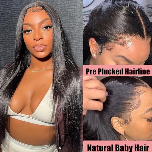 MYSTERY Straight Lace Front Wigs - Human Hair, 13x4 Lace Front Wigs, 150% Density HD Lace Frontal Wigs for Women - Natural Black with Baby Hair, 20 Inch