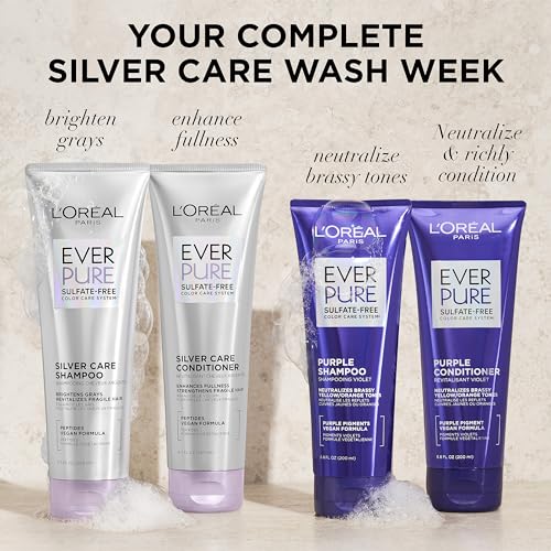 L'Oreal Paris EverPure Brightening and Nourishing Shampoo for Gray Hair, Sulfate-Free Vegan Formula with Peptides, 8.5 Fl Oz