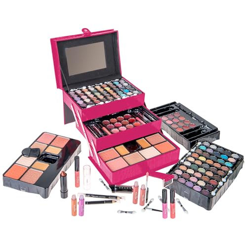 SHANY All In One Makeup Set, 67 Colors Eyeshadow, Blushes, Face Powder, Lipstick, Eye liners, Make up Pencils and Cosmetics Mirror - Makeup Kit With Reusable Beauty Organizer Train Case - Pink