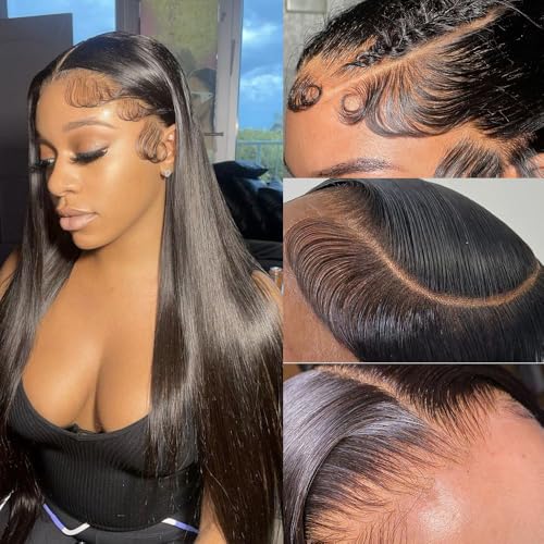 HD Transparent Straight Lace Front Wigs Human Hair Pre Plucked Pre Cut 200 Density Straight Frontal Wigs For Women Glueless Straight Lace Front Wig (13x6 Straight Lace Front Wigs Human Hair, 24 Inch)