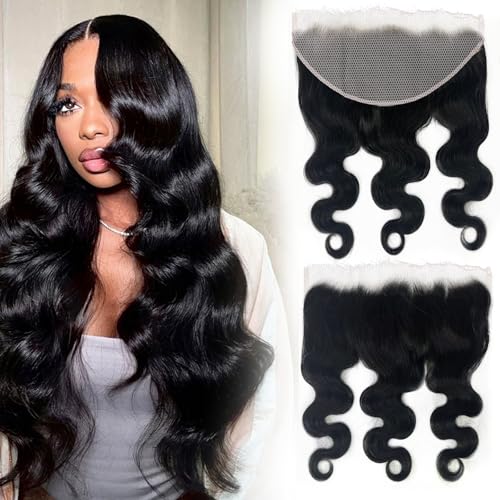 13x4 Closure Human Hair,Silky Skinlike Real Hd Lace Free Part Natural Hairline Clean 100% Human Hair Frontal Pre-Plucked Body Wave Natural Black 18 Inch