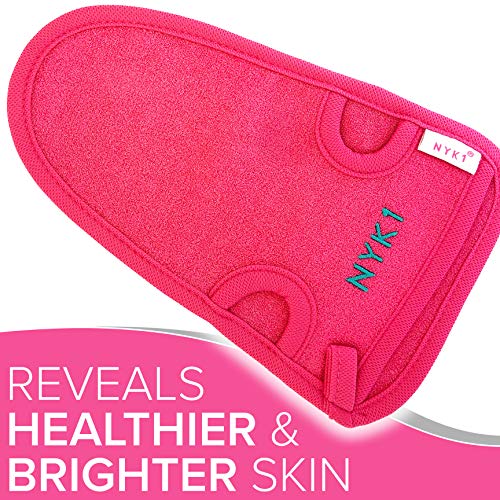 Dead Skin Exfoliating Mitt Deep Pore Cleansing Exfoliating Glove (Pink, Large) at Home Microdermabrasion Dead Skin Remover for Body - Natural Plant Fibre Shower Gloves Exfoliating for Women and Men