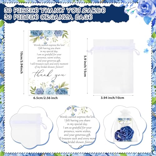 XunYee 30 Sets Bridal Shower Favors for Guests 30 Rose Compact Mirror Bulk 30 Hair Ties Satin Elastic Scrunchies 30 Thank You Card and Organza Bags Souvenir Gift for Wedding Party Favors (Dusty Blue)