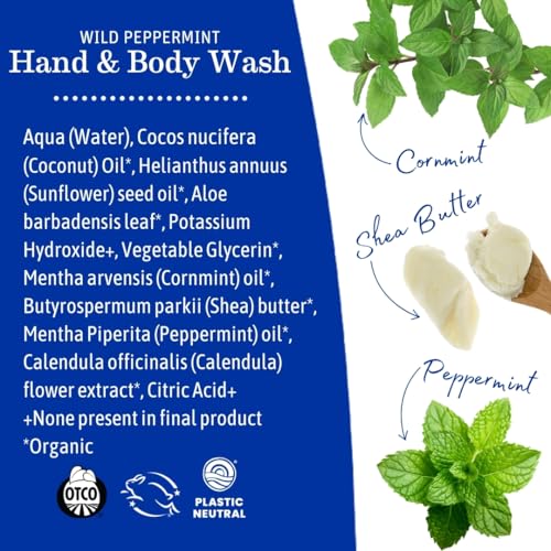 Earth Mama Wild Peppermint Hand & Body Wash | Foaming Hand Soap Refill, Castile Soap Liquid Made with Organic Wild Mint & Peppermint Oil, 34 fl oz