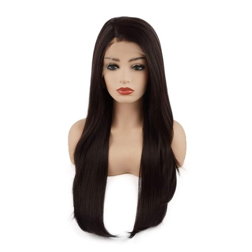 Meiyite Hair Straight Long 24inch Dark Auburn Heavy Density Realistic Heat Resistant Synthetic Lace Front Wig
