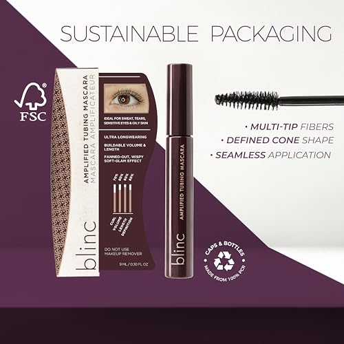 Blinc Amplified Tubing Mascara, Ultra-Longwearing Washable Mascara, Soft-Glam Volumizing, Lengthening and Defining Mascara, Gluten-Free and Cruelty-Free, 9mL / 0.30 Fl. OZ
