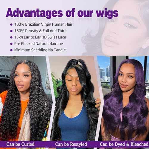 Body Wave Lace Front Wigs Human Hair Pre Plucked 13x4 HD Glueless Lace Frontal Wigs for Women 180 Dentisy Brazilian Human Hair Lace Front Wigs with Baby Hair Natural Black 28 Inch