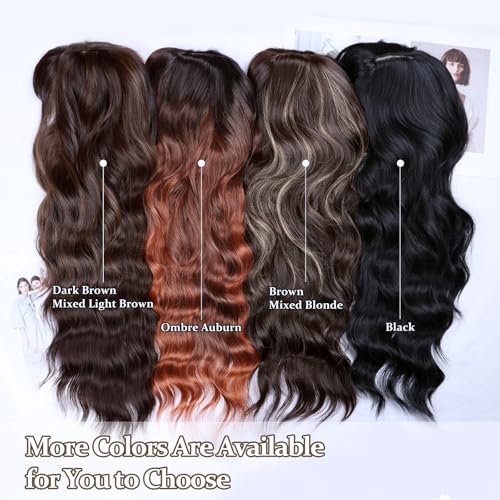 NAYOO Gray Wigs with Bangs - Long Curly Wavy Synthetic Fiber Wigs for Daily Party Use - Heat Resistant - 26 Inches (Silver Gray)
