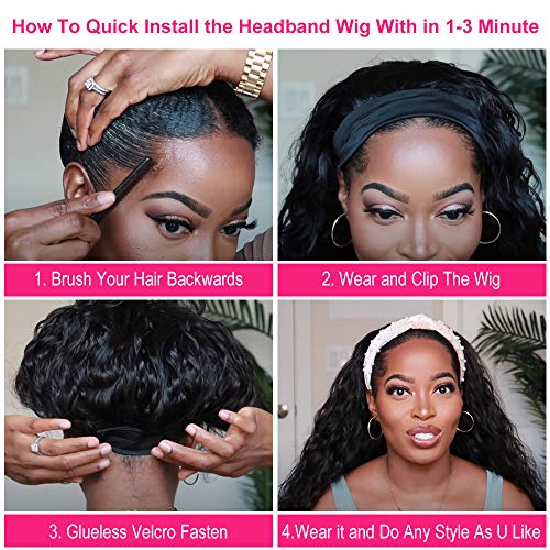 mengkai 18 Inch Headband Wig Human Hair Curly Headband Wigs Human Hair Glueless Wigs Human Hair Pre Plucked None Lace Front Wigs Human Hair With Headband Attached Headband Wig Curly Machine Made