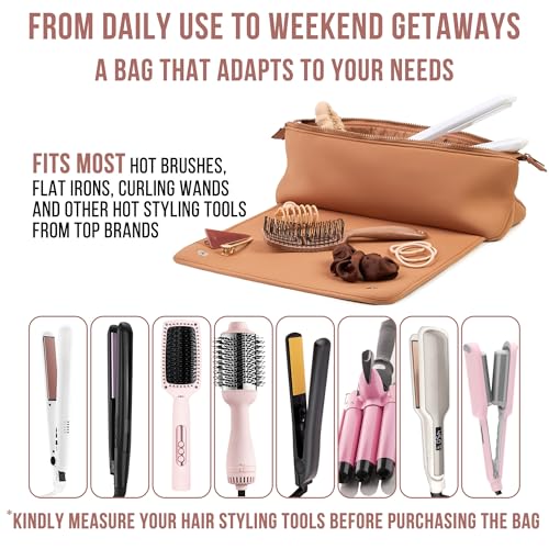 BAREFOOT CARIBOU Hair Tools Travel Bag and Heat Resistant Mat for Flat Irons, Straighteners, Curling Iron, and Haircare Accessories, 2-in-1 design, with Interior Pockets, Portable Organizer