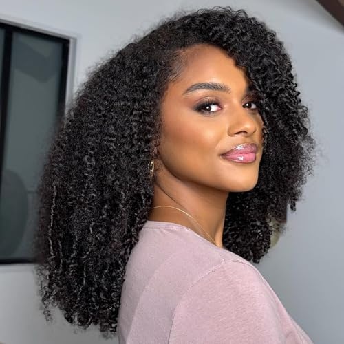 22 Inch Half Wig Human Hair 200% Density Jerry Curly Half Wig 3 In 1 Seamless Flip Over Glueless Wigs Human Hair with Drawstring Beginner Friendly Curly Headband Wig Human Hair for Women Daily Wear