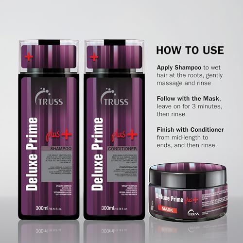 TRUSS Deluxe Prime + Deep Conditioner - Anti Frizz & Damaged Hair Treatment - Moisturizing Conditioner for Restored Hair Shine - Powerful Hair Care with an Anti Breakage Effect (10.4oz)