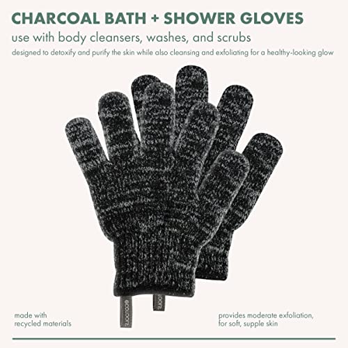 EcoTools Charcoal Bath + Shower Gloves, Exfoliating Gloves Remove Dead Skin & Cleanse Whole Body, Bath Gloves Infused With Charcoal To Scrub & Purify Skin, Cruelty Free, 1 Pair (2 Gloves)
