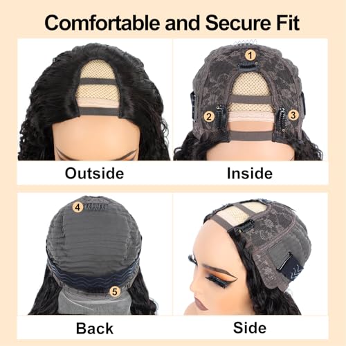 Deep Wave U Part Wigs Human Hair 26Inch Virgin Brazilian Remy Deep Curly U Shape Wig Human Hair Wigs for Black Women 180% Density Glueless Full Head Middle Part Clip in Half Wig Natural Color