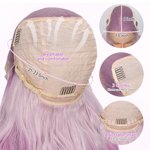 Pink and Purple Ombre Lace Front Wig, 13x6 Glueless Body Wave Human Hair Wig with HD Transparent Lace, Pre Plucked & Baby Hair
