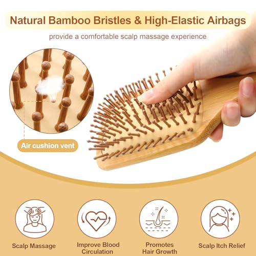 Natural Bamboo Bristles,Soft Bristle Cushion,Reduce Static Electricity,Hair Comb Teeth Round and Smooth,Promote Scalp Blood Circulation,Ergonomic Handle