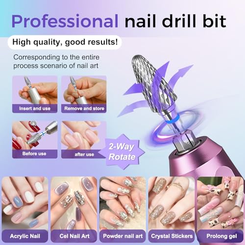 Fantexy 3/32" Carbide Nail Drill Bit - Remove Acrylic Hard Gels Quickly and Safely,Professional Cone Tungsten Drill Bits Set Nail File Acrylic for Manicure,Pedicure,Cuticle Cleaner (Medium - M)