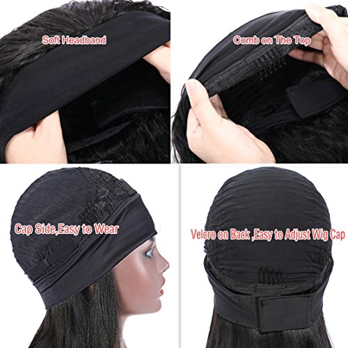 Headband Wig Human Hair Straight 18 inch None Lace Front Human Hair Wigs Machine Made Glueless Straight Headband Half Wigs for Black Women Natural Color