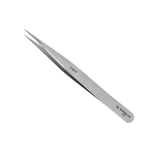Excelta 3-SA-PI Straight Very Fine Precision Pointed Tweezers, 4.75 Inch, Conductive Anti-Magnetic Stainless Steel 316L, Ideal for Magnification Work, Made in Italy, Intermediate