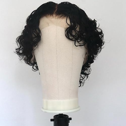 Mens 13X6 Lace Front Human Hair Wigs Loose Curly Short Cut Brazilian Real Human Hair Lace front wigs for Male Boy Cut Shaved Replacment Wig for Daily Wear 180Density