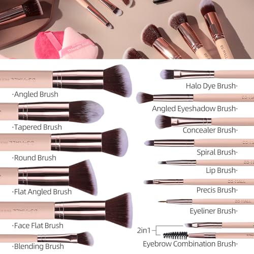BS-MALL Makeup Brushes Premium Synthetic Foundation Powder Concealers Eye Shadows Makeup 14 Pcs Brush Set, Pink Set, with Case